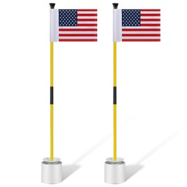 Meooeck 2 Pack Golf Putting Green Pin Flag and Hole Cup Set Portable 2 Section Fiberglass Mini Golf Flag Sticks for Putting Green Gifts