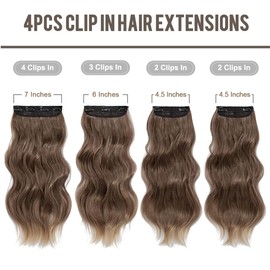 4Pcs Hair Extensions Clip in 20inch Curly Full Head Synthetic Hair Extension Wavy Hair Pieces for Women
