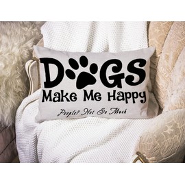 Smooffly Dogs Make Me Happy People Not So Much Funny Letter Black Waist Lumbar Cotton Linen Throw Pillow case Cushion Cover for Sofa Home Decorative Oblong 12x20 Inches