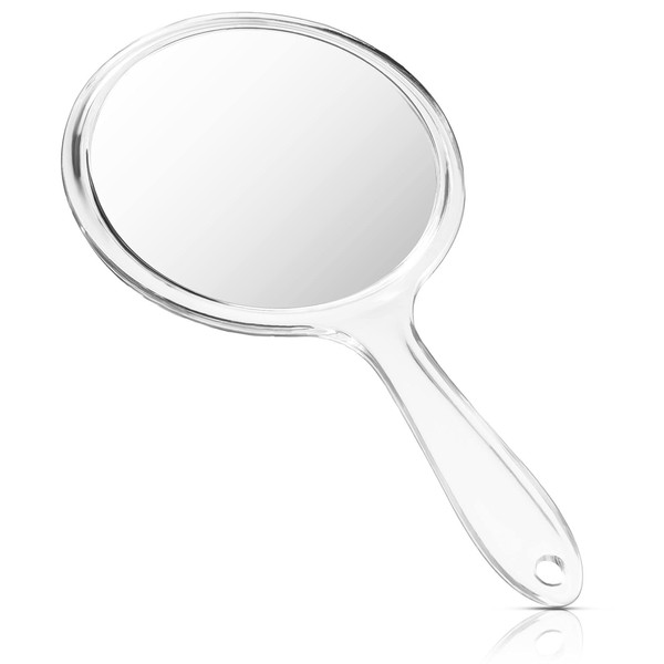 Jetec Hand Mirror with Handle Double-Sided Hand Mirror 1X/3X Magnification Mirror Cosmetic Mirror Makeup Mirror Multipurpose Mirror Round Shape for Daily Makeup Women (Transparent)