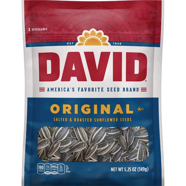 DAVID Roasted and Salted Original Sunflower Seeds, 5.25 oz