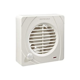 Estevez Extractor De Aire Modelo 1104-M | Ventilador para Baño y Cocina con Sensor de Movimiento 4", 15 Watts, 41dB, Flujo de Aire 68 m³/hr, | Instalación en Muro o Ventana.