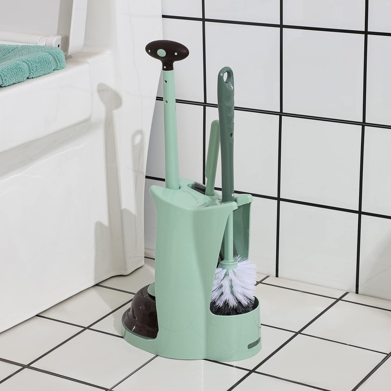 Cq acrylic Toilet Brush and Plunger Set,Green 3 in 1