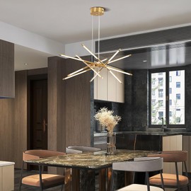 Modern Gold Chandelier,12 Lights Linear Pendant Light Fixtures LED Chandeliers for Dining Room Farmhouse Hanging Light for Bedroom,Living Room,Kitchen Island
