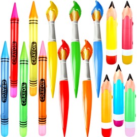 15 Pcs Jumbo Inflatable Crayons Set Neon Blow Up Crayons Pencils Paint Brush Hanging Prop Decoration for Classroom Garden Room Birthday Party Favor, 5 Colors
