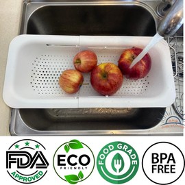 AHASON'S 2 Pack Over The Sink Colander Extendable Baske & Wash Vegetables and Fruits, Drain Cooked Pasta (White)