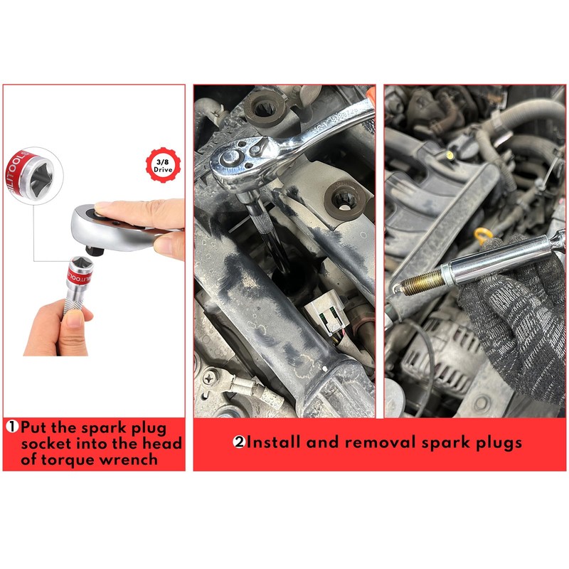BILITOOLS 6 Piece 3/8-Inch Drive Magnetic Swivel Spark Plug Socket