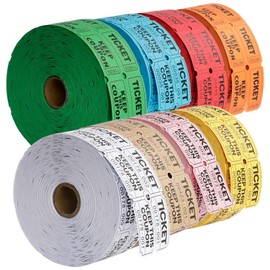 8 Colors Raffle Tickets Double Roll，8000 Tickets (8 Double Rolls of 1000 Tickets Each)，Consecutive Numbers Tearable 50/50 Raffle Admit One Tickets for Events，Classroom，Carnival