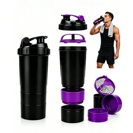 2Pzs Botella Agitadora de Proteína Shaker 500ML, Botella de Agua Deportiva con Medicamentos y Almacenamientos 3 en 1, Vaso Mezclador de Suplementos Sh