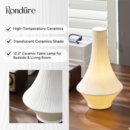 RONDURE 12.3" Bedside Table Lamp, Ceramic Lamp for Bedroom Nightstand, White Lamp for Living Room, Modern Design Lamps (E12, Not Included Bulb)