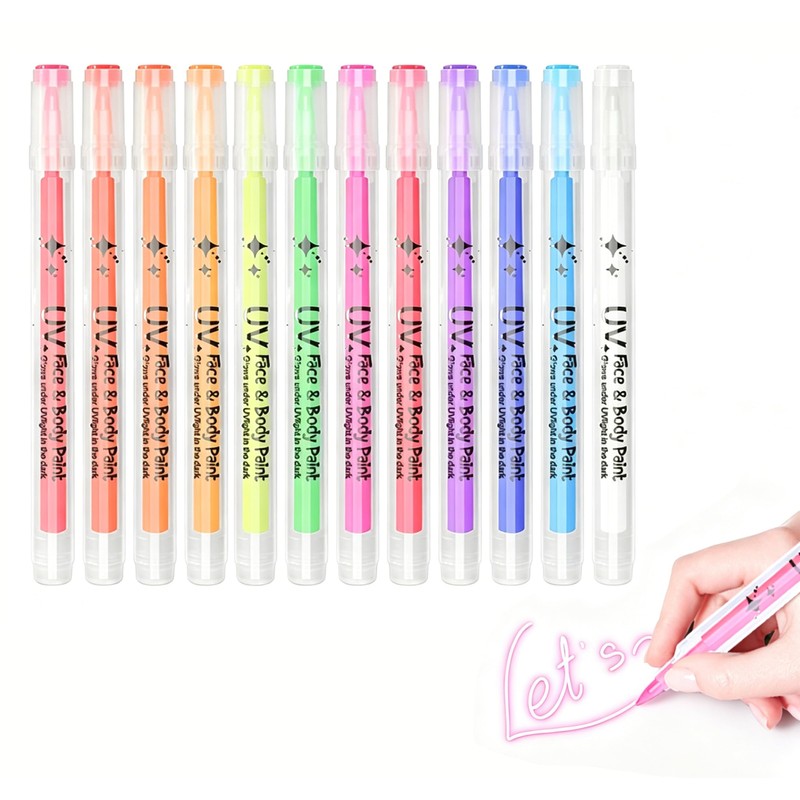 12 PCS Glow Face Body Paint, UV Neon Face Painting