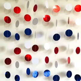 We Moment 52ft Glitter Navy Blue Red White Circle Dots Garlands Party Decorations Independence Day Patriotic Anniversary Backdrop Paper Polka Dot Hanging Decor