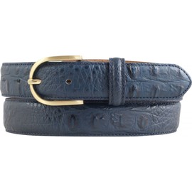 BELTINGER Women's Belt with Crocodile Embossed 3 cm Leather Belt for Women 30 mm Crocodile Look Crocodile Pattern with Round Gold Belt Buckle, Navy, gold