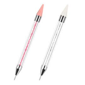 2 Pack Rhinestone Picking Dotting Pen Set, Beauties Factory Dual-Ended Diamond Dotting Wax Pencil Gems Crystals Picker Pen Nail Art DIY Decoration Tool (White + Pink)