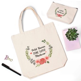 Rhdekoein Teacher Tote Bag and Pouch Small Bag Cotton Bag Teacher Gift Pack of 2, White