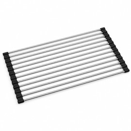 Stainless Steel Dish Drying Rack with Drainage Spout, Kitchen Countertop Dish Drainer and Organizer, Black, 3 Size Options