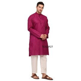 TOSQP27 Mens Kurta Pajamas Cotton Violet Purple Outfit Traditional Festive Long Sleeve