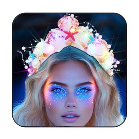 JAKAWIN Light Up Starfish Tiara Silver Mermaid Costume Crown for Women