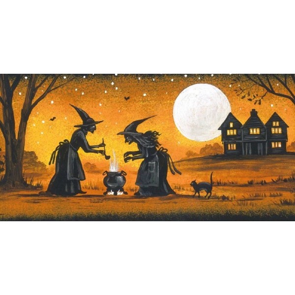 24x12 PRINT OF PAINTING RYTA ART SALEM HALLOWEEN WITCH BLACK