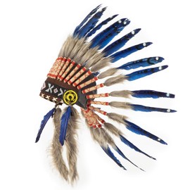 Pink Pineapple Traditional Indian Inspired Headpiece Handmade Traditional Style North American Indian - Short Length - Royal Blue and Black, Royal Blue Black