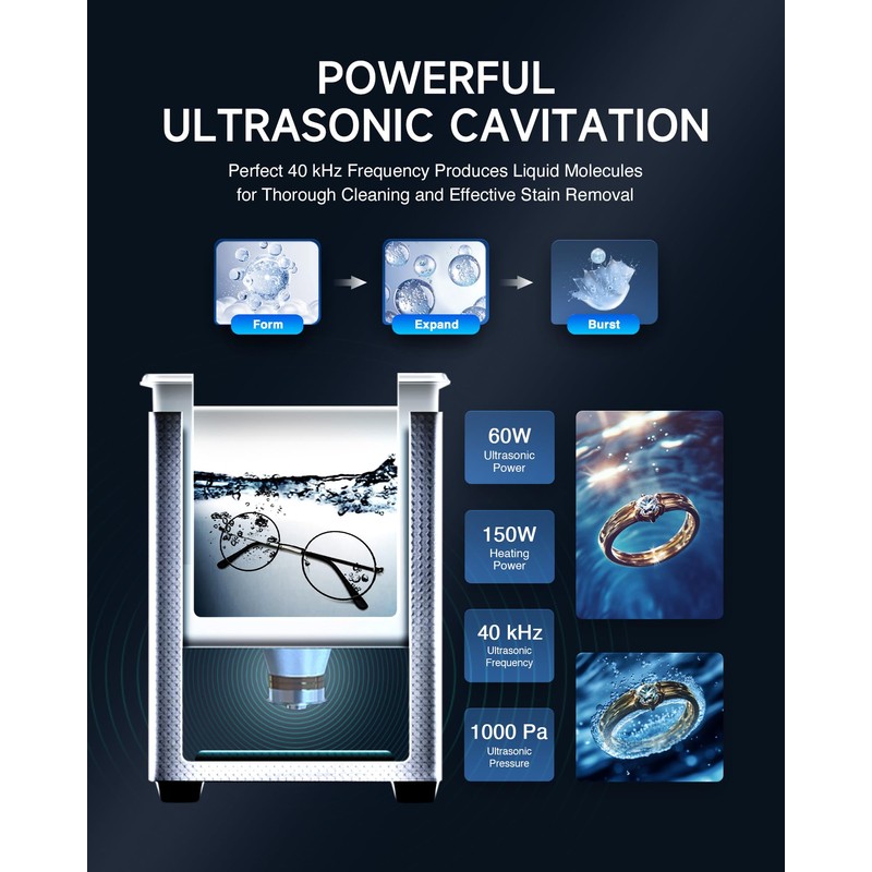 CREWORKS 2L Digital Ultrasonic Cleaner with Degas & Gentle Modes,