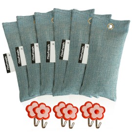 NioFresh Bamboo Charcoal Shoe Deodorizer Dehumidifier with Name Tag & Stick Hook - Eco Friendly Non-Toxic Reusable for 2 Years (Set of 6) (Blue)