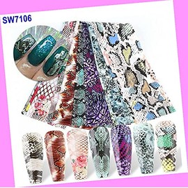 10pcs 20x4cm Leopard Print Animal Rose Flowers Nail Foil Transfer Stickers W7106 for Nails Design Nail Art Stickers Decals Supplies Manicure Tips Sticker Colorful for Nail Decorations