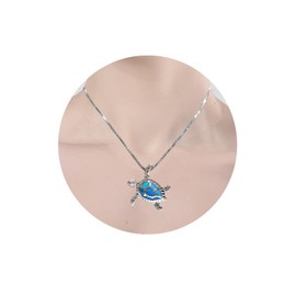 Ocean Necklace, Silver Pendant Necklace for Women with Created Opal Starfish Turtle Necklace Jewelry Gift for Her Christmas Day (Blue Sea Turtle)