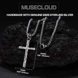 925 Silver Cross Necklace for Men Women - Oxidized Sterling Silver Crucifix Pendant with Stainless Steel Box Chain Mens Cross Necklace Jewelry for Friends 26 Inches