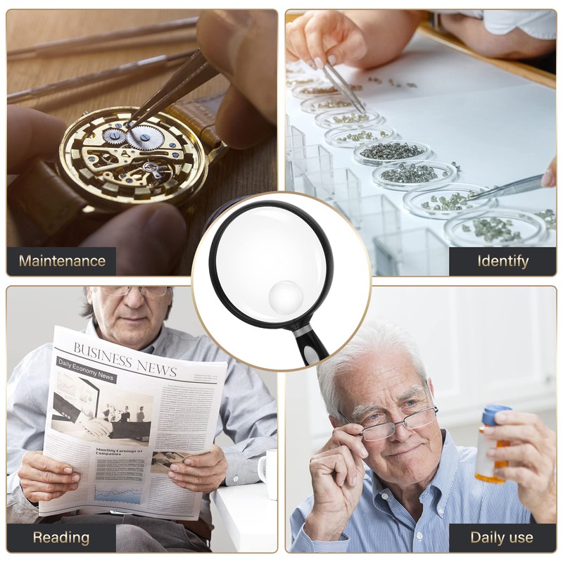 Feosky Handheld Reading Magnifier, 10X Magnifier, 75mm Shatterproof Lens, Non-Slip