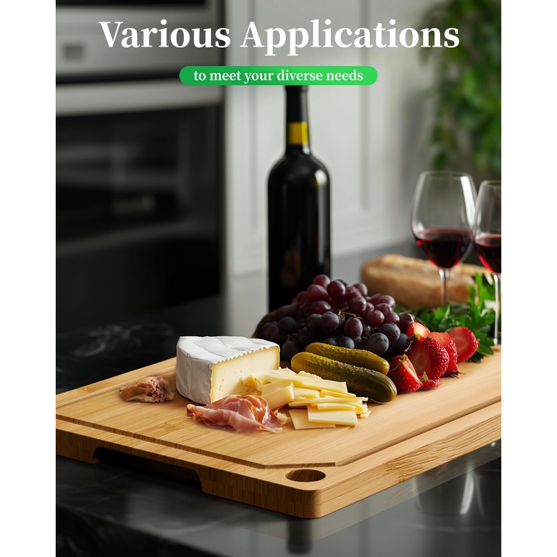 Kitsure Bamboo Cutting Board - Multi-Sizes Wooden Cutting Boards for