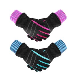 SATINIOR 2 Pairs Kids Waterproof Gloves Winter Warm Snow Gloves Boys Girls Ski Gloves Windproof for Cold Weather (Blue, Rose Red, 3-5 Years)