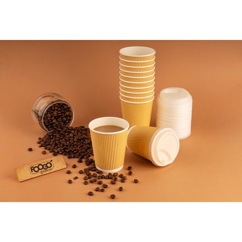 FOOGO Green 25x 10oz Disposable Paper Coffee Cups with Lids,