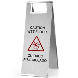 LEIFIDE Stainless Steel Wet Floor Caution Sign Bulk 8.8 Pound Portable Foldable Handle Bilingual Safety Sign for Kitchen Restaurant Supermarket Shop Commercial Use Avoid Fall and Slip Accident