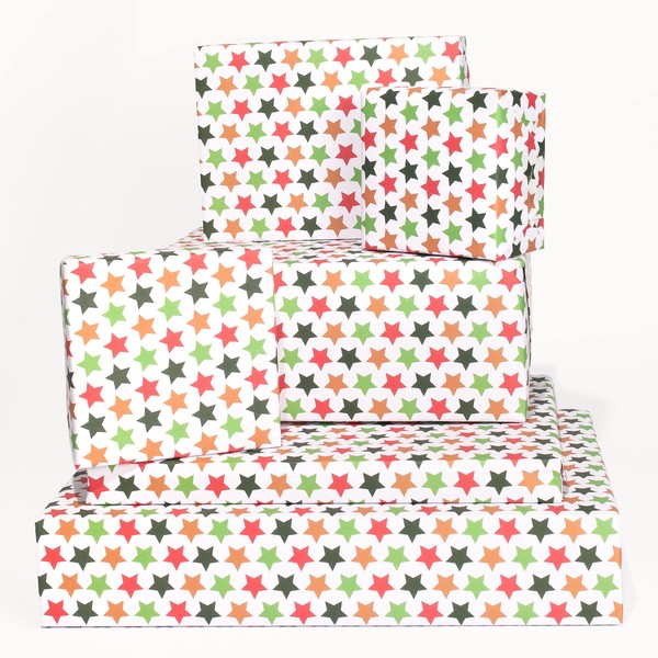 CENTRAL 23 Stars Christmas Wrap - Christmas Gift Wrapping Paper - 6 Sheets of Colorful Gift Wrap - For Holiday Gifts - Christmas Wrapping Paper for Boys and Girls - Comes With Fun Stickers