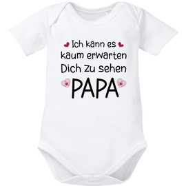 OM3® Baby Bodysuit with Saying "Ich kann es kaum erwarten dich zu sehen Papa - Short-Sleeved Baby Bodysuit - Organic Cotton - Girl Boy -, White