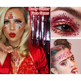 Go Ho Red Body Glitter Gel 50ML,Singer Concerts Face Glitter Makeup,Holographic Long Lasting Chunky Sequins Glitters for Eye Lip Hair Nails,Festival Rave Accessories,07 Red Glitter