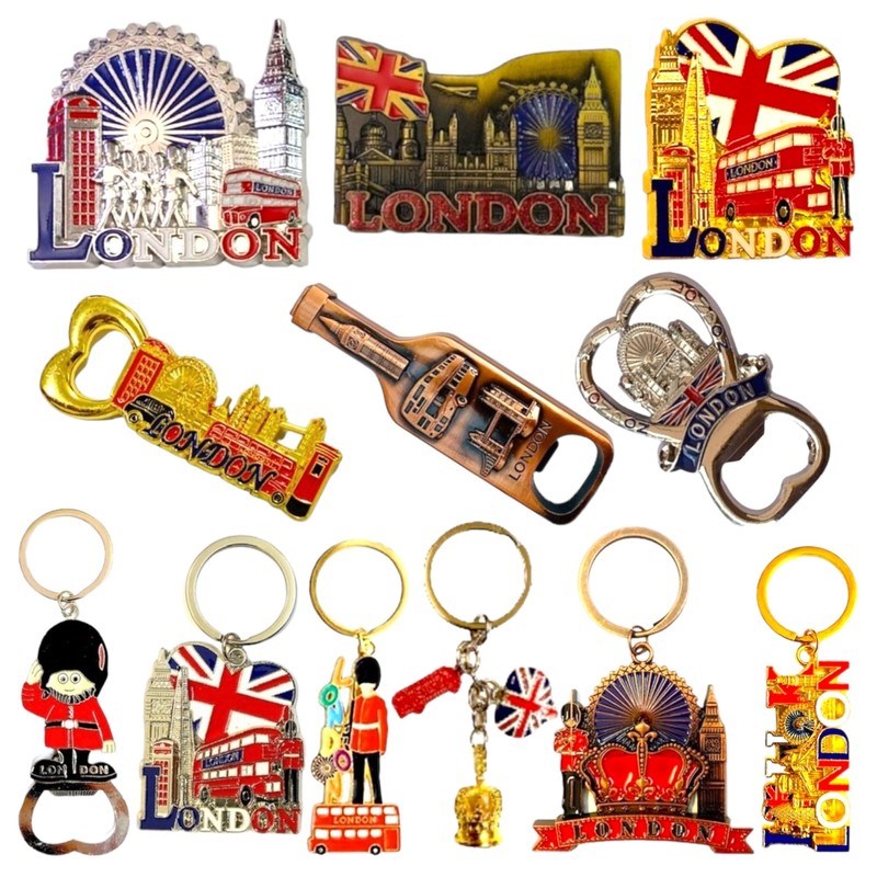 12 London Souvenir Magnets Keyring - Union Jack Magnet Key