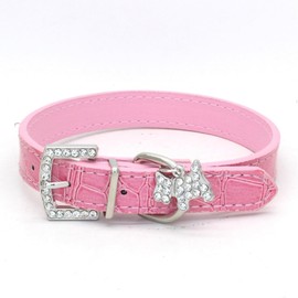 Umimiss Pink Leather Dog Collar - Dog Collar, Leather Dog Collar for Small Medium Large Dog Adjustable Soft Leather Padded Puppy Collar, Shiny Rhinestone Pet Collar Pu Imitation Leather Dog Leash