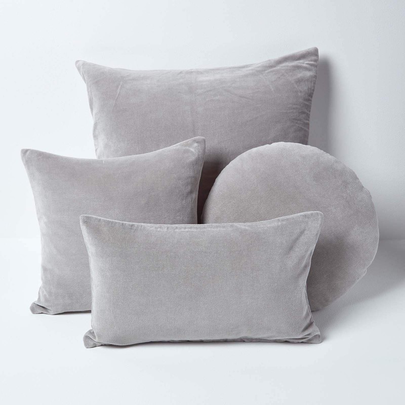 Homescapes Velvet Cushion Cover, Grey, Soft Decorative Cushion Cover 30