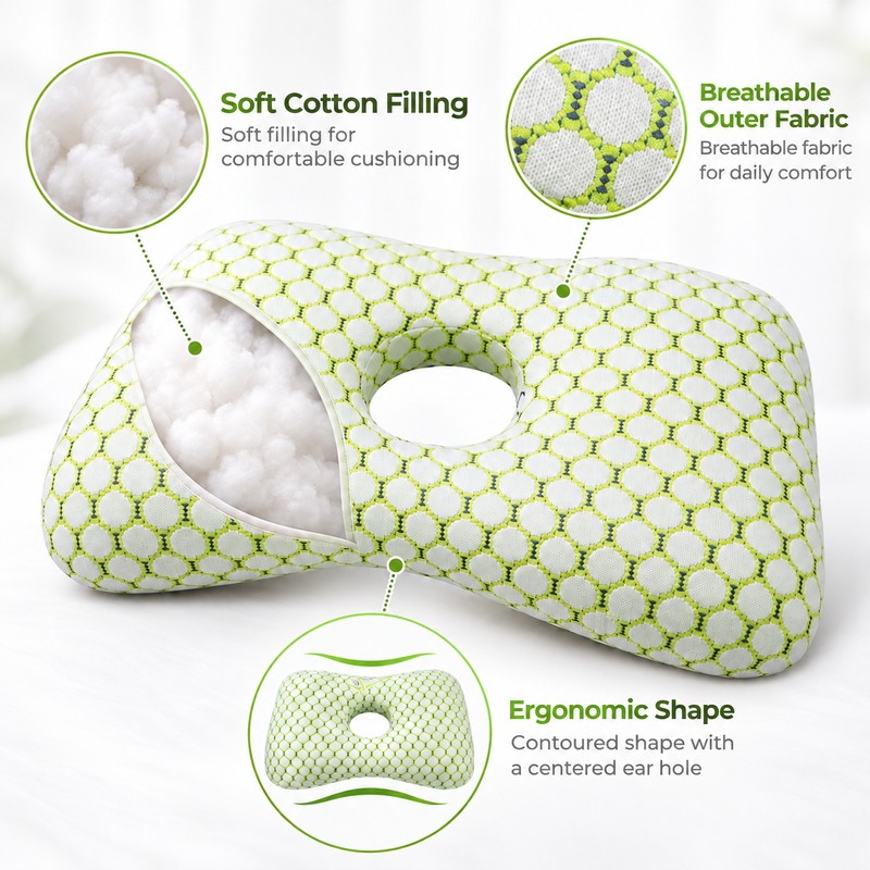 Ear Piercing Pillow for Side Sleepers – Breathable Ear Hole