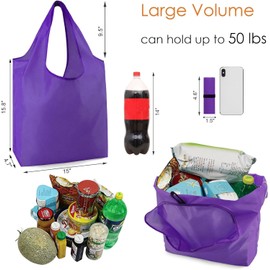 BeeGreen 10 Packs Purple Reusable Shopping Bags X- Large Reusable Grocery Bags for Groceries Durbale Foldable Tote Bags Waterproof