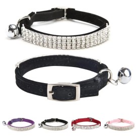 BINGPET Adjustable Cat Collar Soft Velvet Safe Collars Bling Diamante with