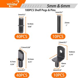 100Pcs Shelf Pegs for Shelves, 4 Styles Shelf Pins Kitchen Cabinet Shelf Pegs,Black Shelf Holders Pegs, Bookshelf Pegs for Shelves, Metal Shelf Support Pegs & Pins(5mm & 6mm)…