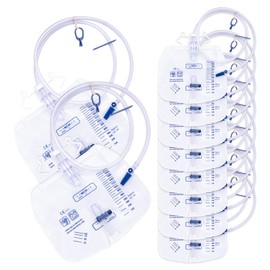 DOKIBI Catheter Bags, 2000ml Urine Bags for Men, Urinary Drainage Bag with Enhanced Anti-Reflux Chamber, 48” Thickened Drainage Tube, Adjustable Clips & Hanging Hook, 10 Pack