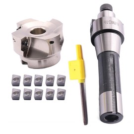 R8 FMB22 7/16-20 Shank Face End Mill Arbor and 2.48"/63mm Cutting Diameter 4-Flute 400R-63-22-4T CNC Face End Milling Shell Cutter with 10Pcs APMT1604 Carbide Inserts and T15 Wrench
