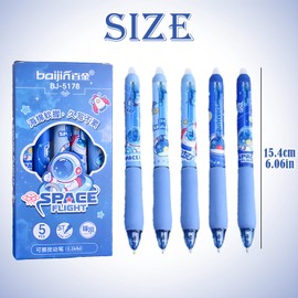 LHLZNB 5-Pack 0.5mm Erasable Gel Pens with Cartoon Designs - Blue Reusable Friction Pens for School, Office & Bullet Journaling, Smooth Writing & Smudge-Free (blue)