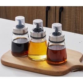 HAIZEEN - Juego de 3 botellas herméticas de aceite de oliva de 180 ml, set de vinagre y aceite para cocina y barbacoa, decantador de aceite para cocinar vino/salsa de soja/vinagre, boquilla a prueba