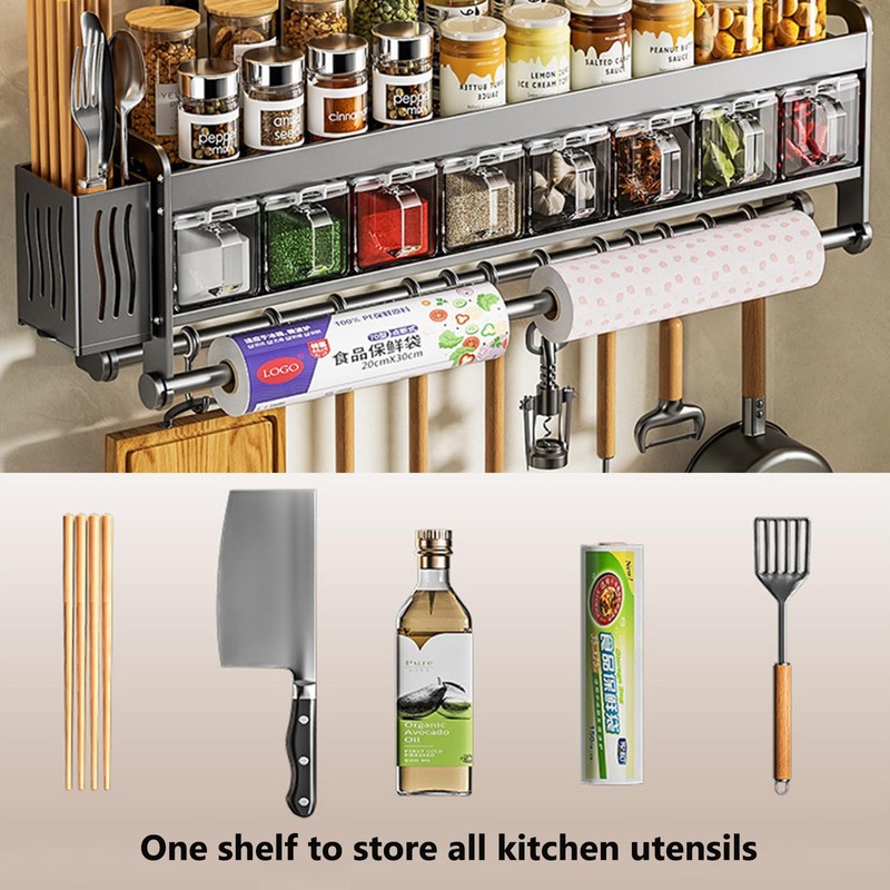 Hanging Wall Mount knife Wall Mount,Condiment Cup, Space-Saving Knife Rack