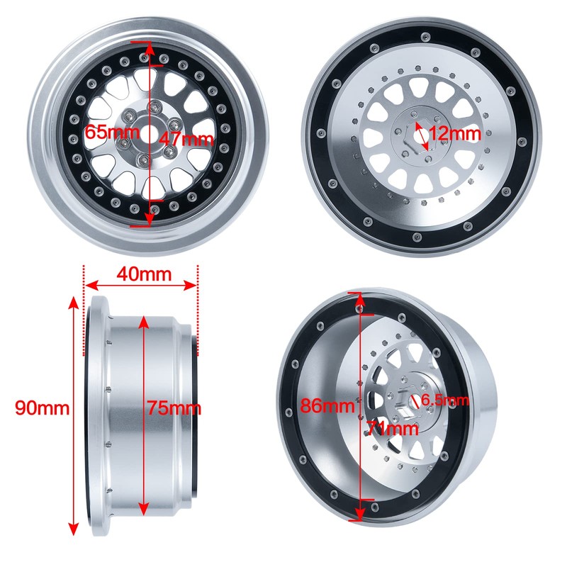 CNC Beadlock Wheel Rims Wheel Hubs for 1:10 Losi Baja